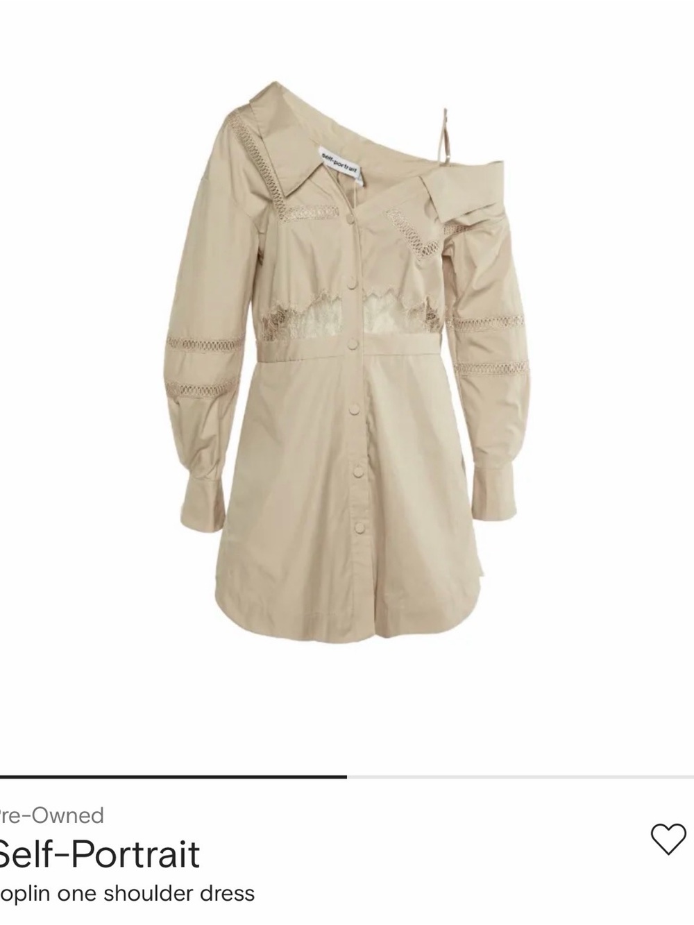 Self-Portrait Cream One-Shoulder Lace-Trim Shirt Dress